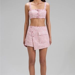 Pink boucle top self portrait